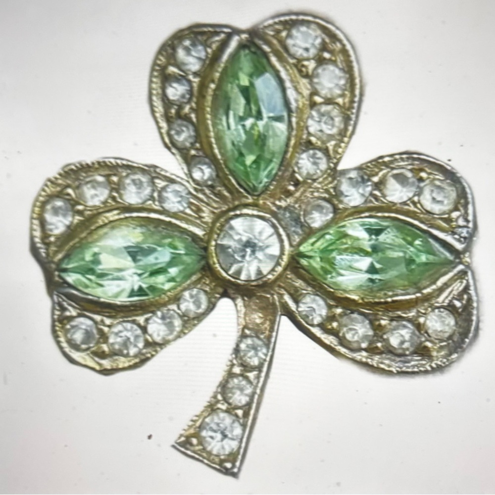 Vintage Crystal Shamrock Magnetic Brooch